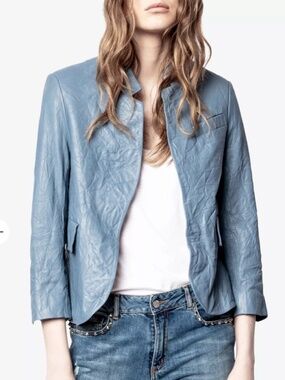 Zadig & Voltaire Leather Blazer Light Blue Size FR 38 US 6